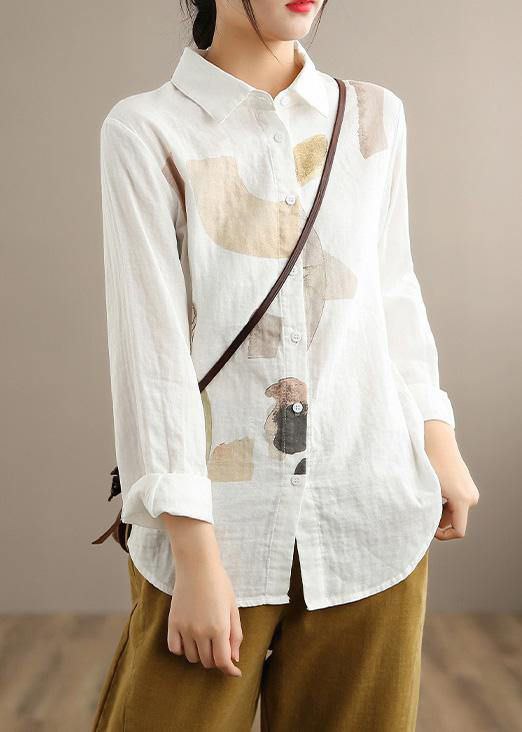Abstract Print Linen-Blend White Shirt – Breezy & Minimal