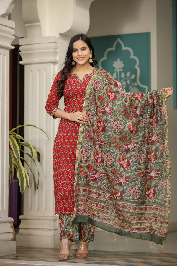 Floral Printed Rayon Kurta Set With Printed Dupatta (K160)