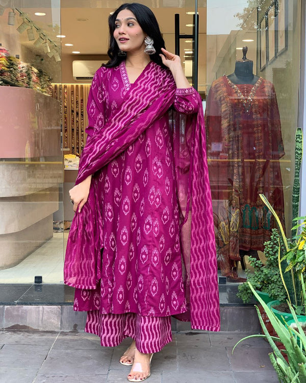 Printed Rayon Kurta Set With Printed Cotton Dupatta (K163)