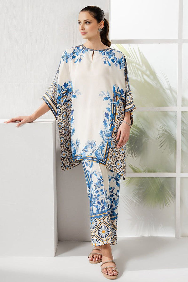Ivory & Blue Mediterranean Digital Print Co-ord Set