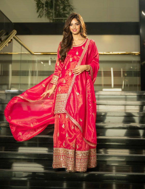 Regal Red Embroidered Silk Suit Set with Dupatta 💃
