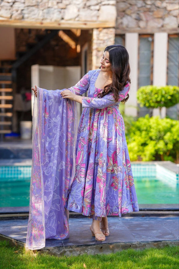 🌸 Lavender Bloom Anarkali Set with Dupatta 🌸