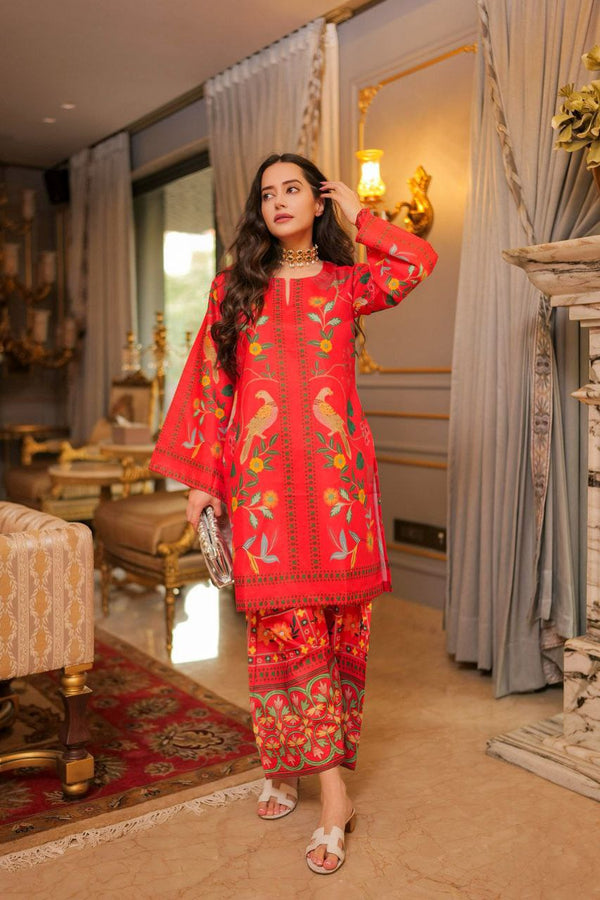 Elegant red printed co-ord set for women