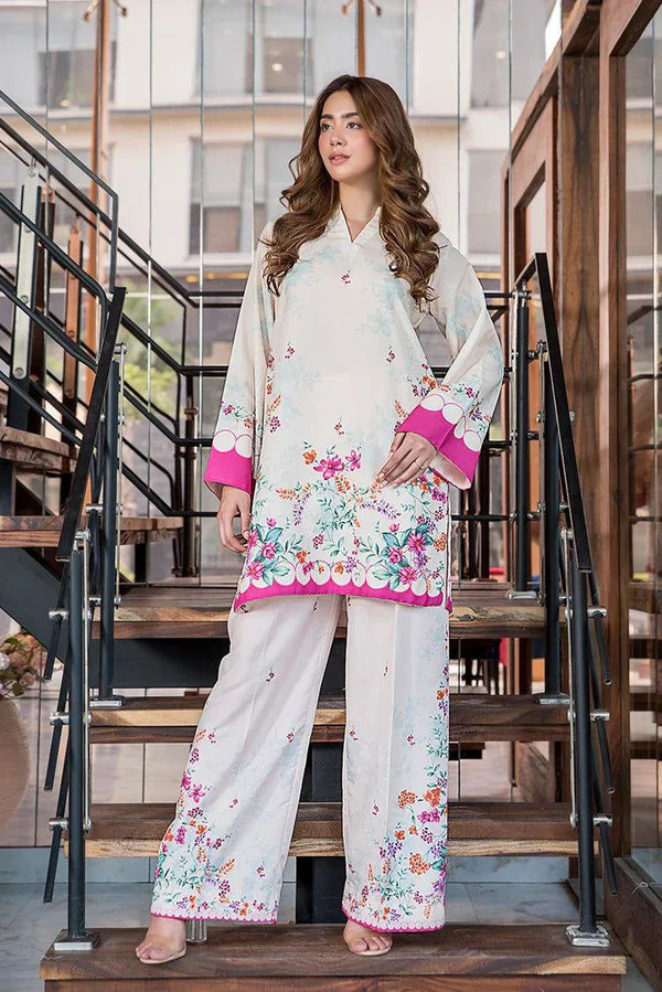 Ivory & Pink Floral 🌸 Digital Print Co-ord Set
