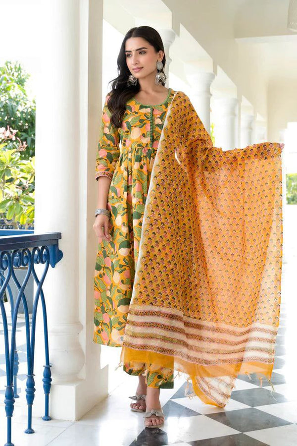 Floral Printed Flared Rayon Kurta Set With Dupatta (K158)