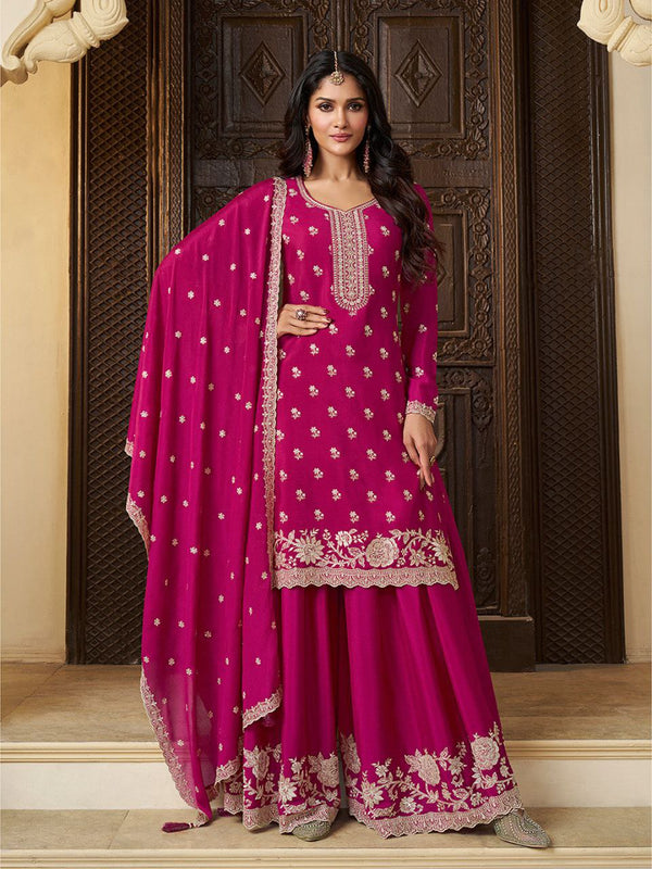 💖 Magenta Embroidered Kurta Set | Sharara & Dupatta 🌟