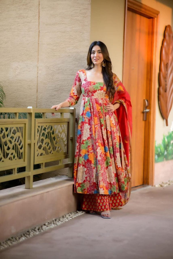 🌸 Vibrant Floral Anarkali Set with Dupatta