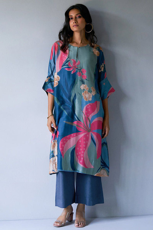 Floral Printed Rayon Kurti And Palazzo Set (K123)