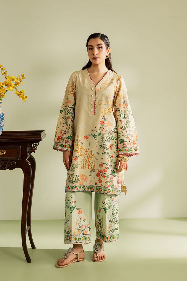 Beige & Mint Green Floral Printed Co-ords Set