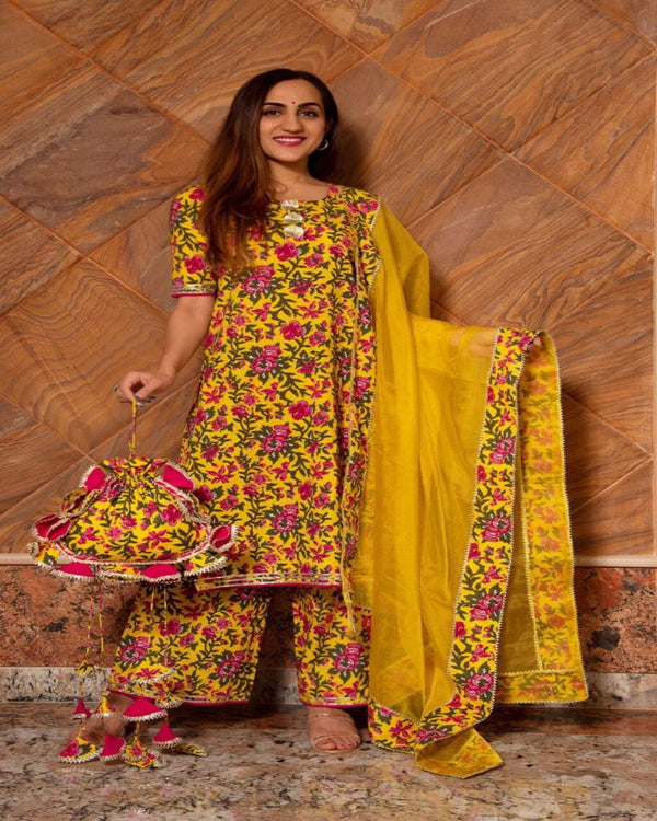 Floral Printed Rayon Kurta And Palazzo Set With Dupatta (K128)