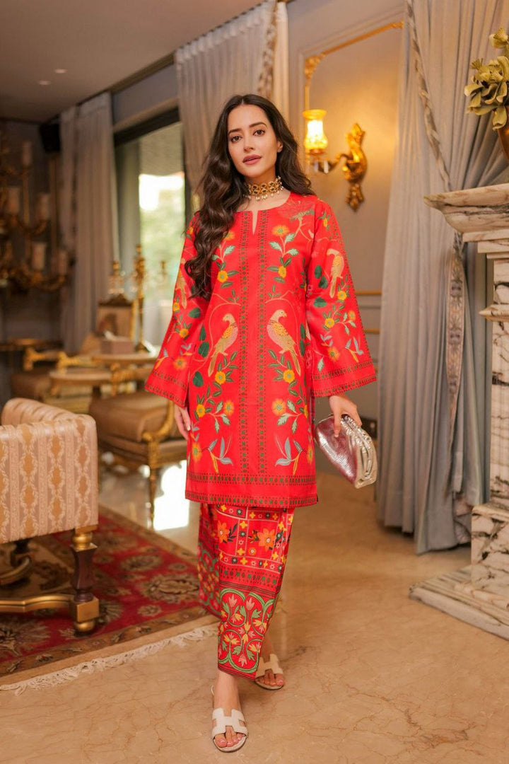 Vibrant red rayon co-ord set for festive occasions