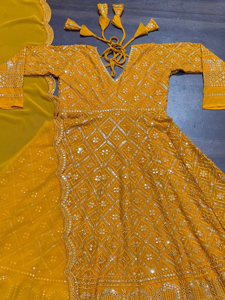 Designer mustard yellow ethnic wear for special occasions