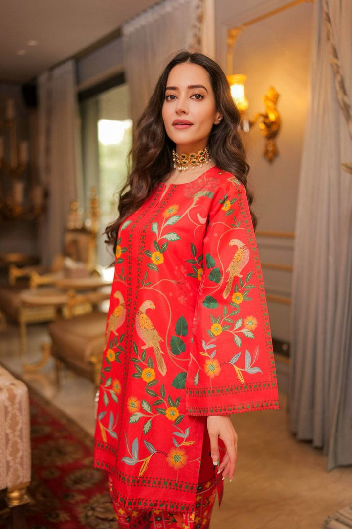 Traditional festive co-ord set for women in red shade