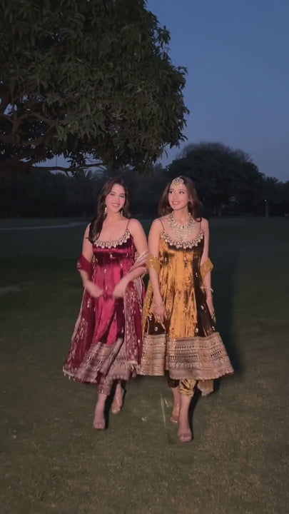 Designer shimmer Anarkali set with dupatta and pants